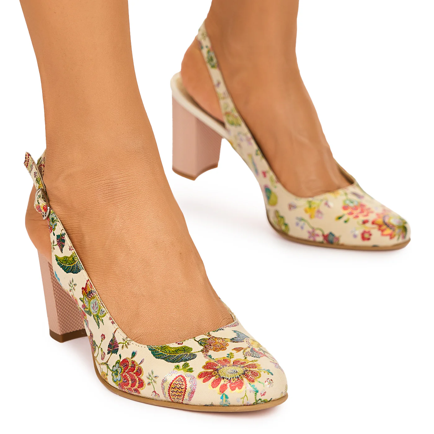 Sandale elegante din piele naturala bej model floral 5063 - Image 2