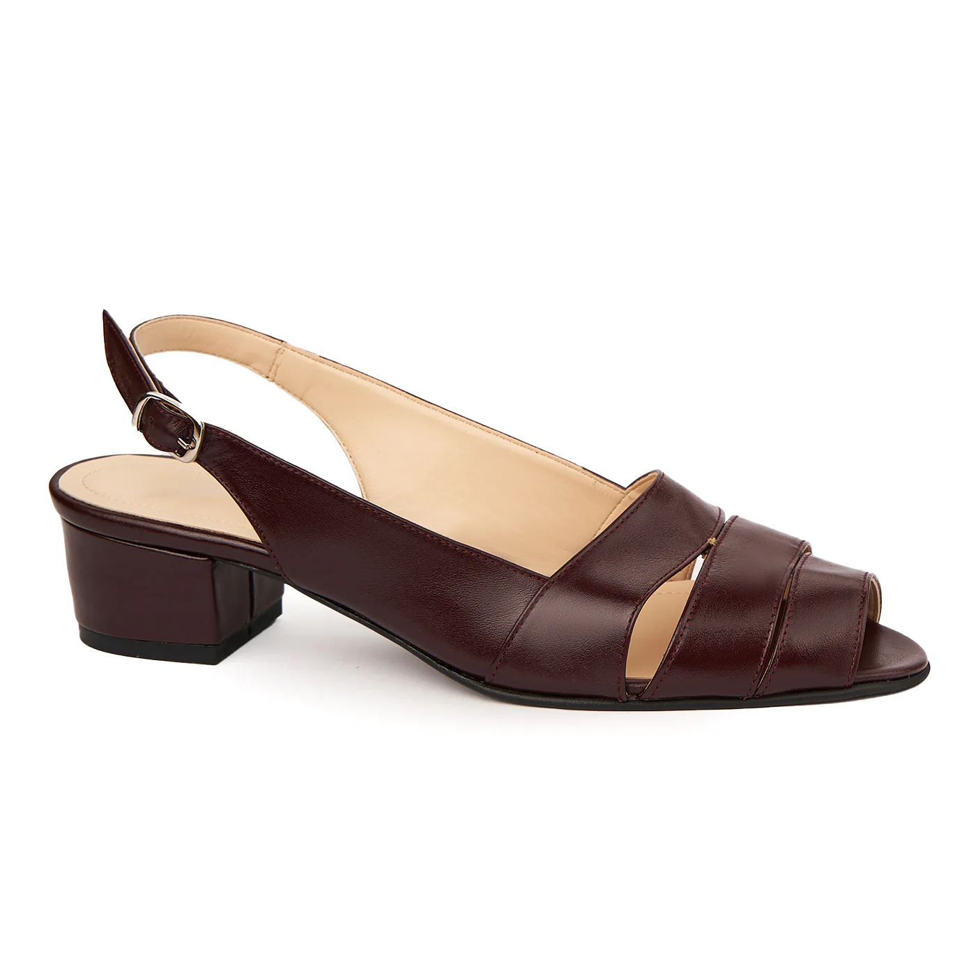 Sandale elegante din piele naturala grena cu toc mic 5526