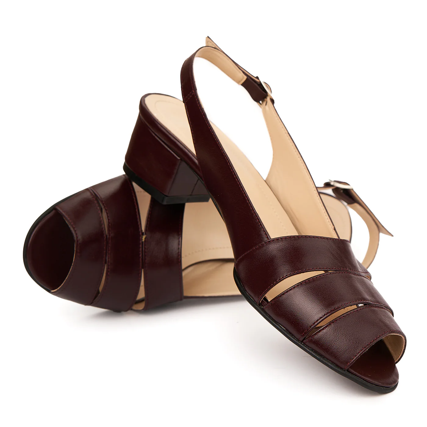 Sandale elegante din piele naturala grena cu toc mic 5526 - Image 4