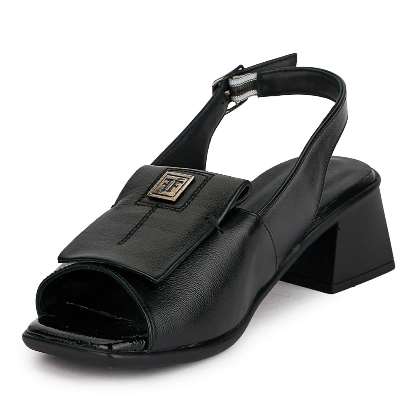 Sandale elegante din piele naturala neagra cu toc gros 4,5 cm 18659 - Image 3