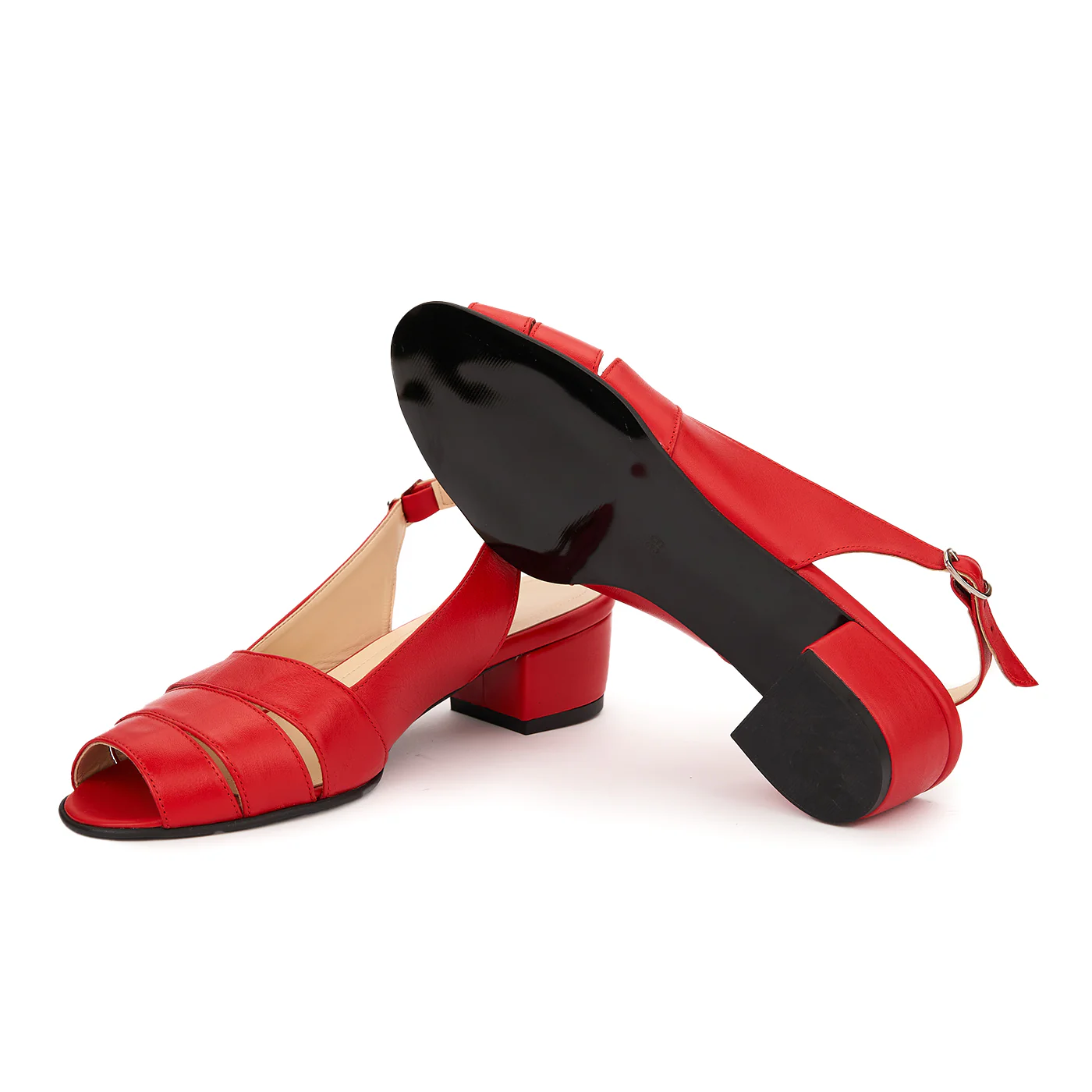 Sandale elegante din piele naturala rosie cu toc mic 5530 - Image 3