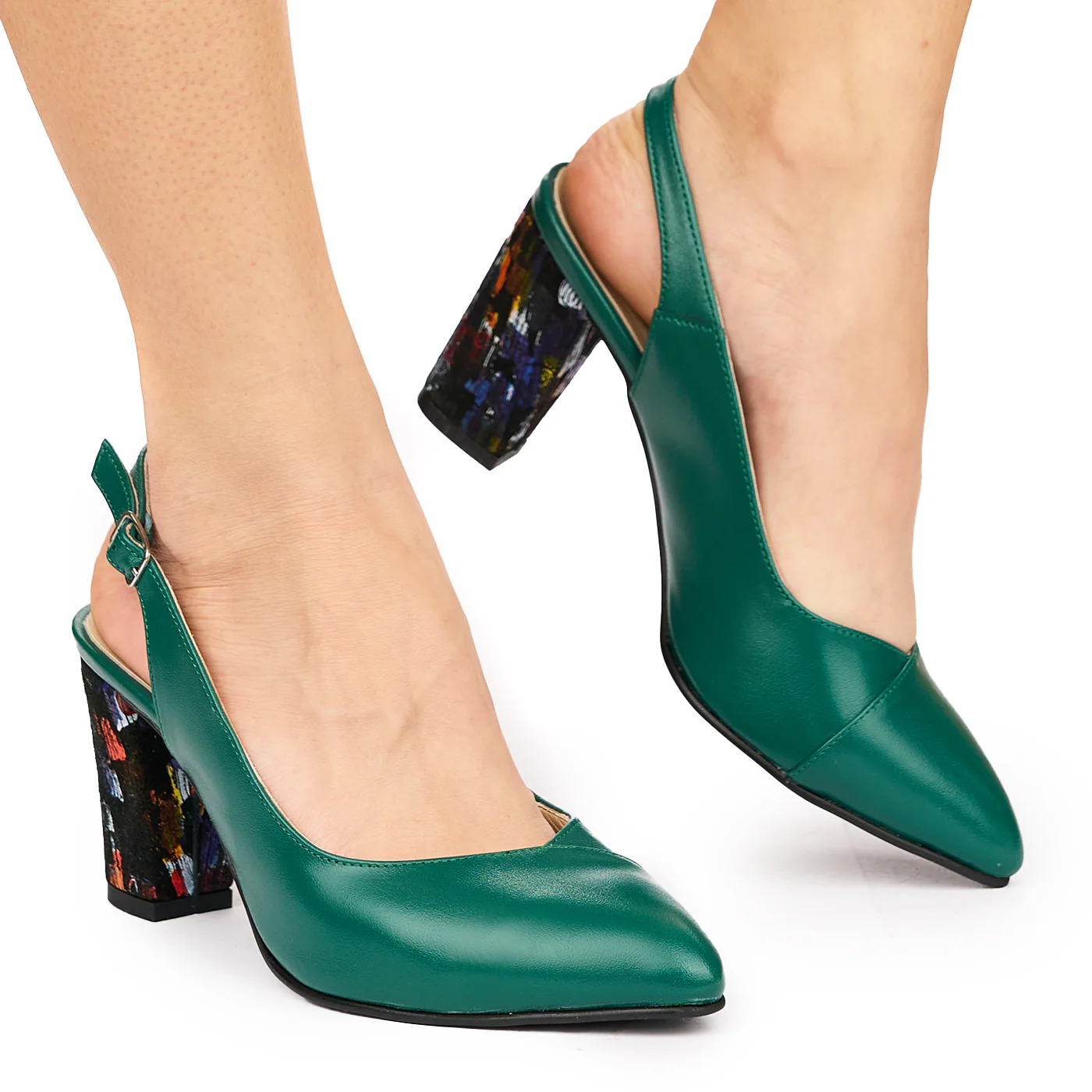 Sandale elegante din piele naturala verde cu toc gros 5820 - Image 2