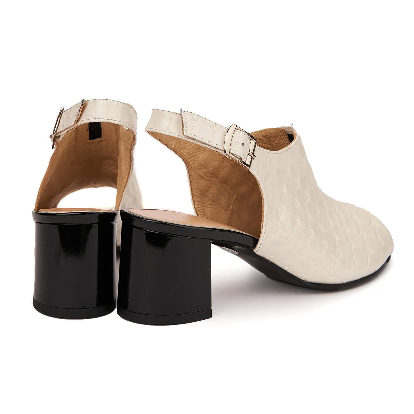 Sandale elegante toc gros din piele naturala bej 5518 - Image 2